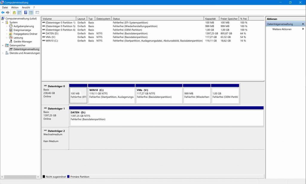 Aufteilung der Festplatte Datenträgerverwaltung