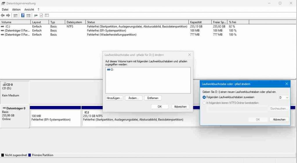 Aufteilung der Festplatte Datenträgerverwaltung