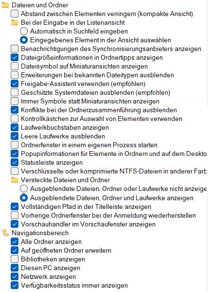 Einstellungen im Windows Explorer