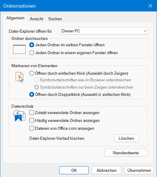 Einstellungen im Windows Explorer