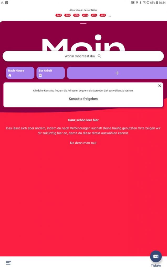 Der erste Aufruf der HVV-App