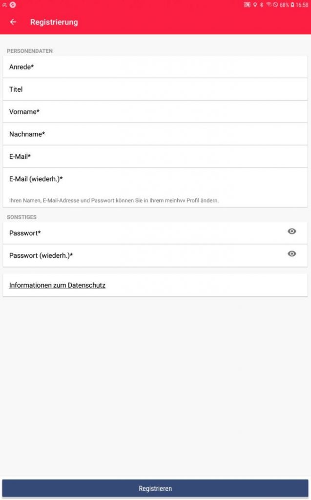 Anlegen eines Kontos in der HVV App