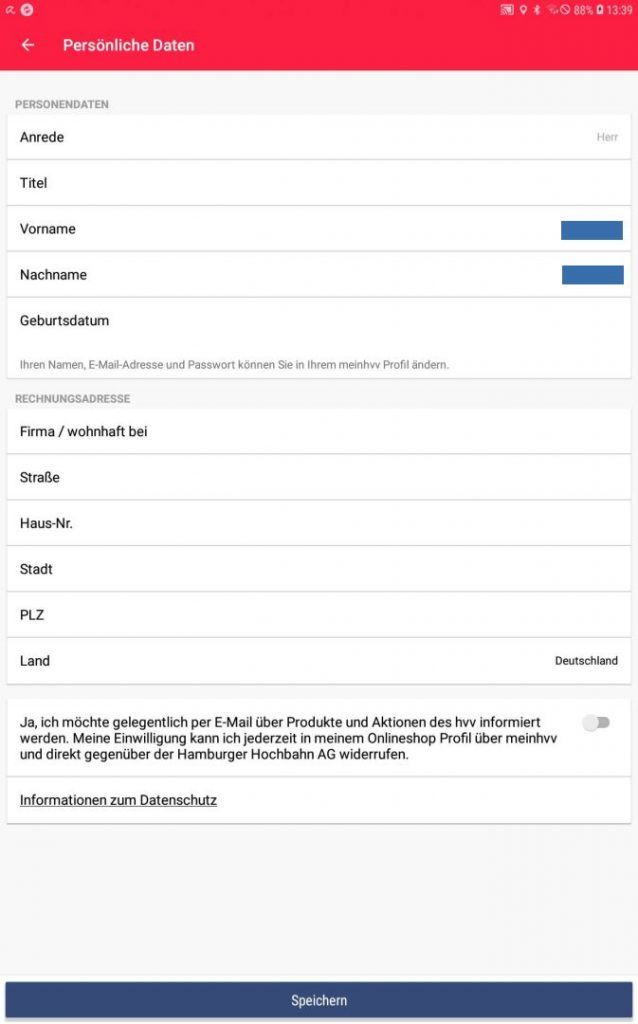 Anlegen eines Kontos in der HVV App