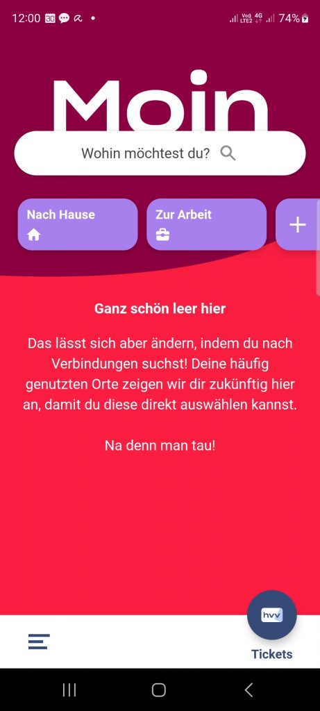 Der erste Aufruf der HVV-App