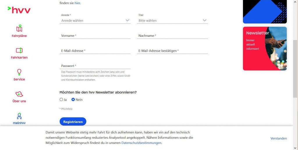 Anlegen eines Kontos bei meinhvv