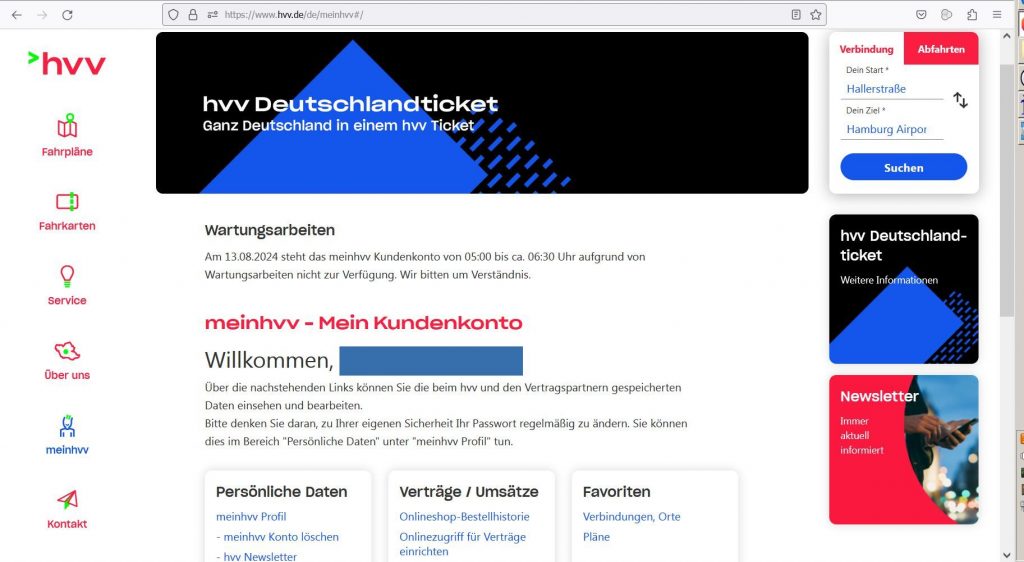 HVV-Fahrkartenkauf am Computer