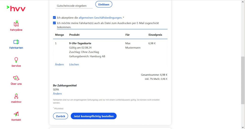HVV-Fahrkartenkauf am Computer